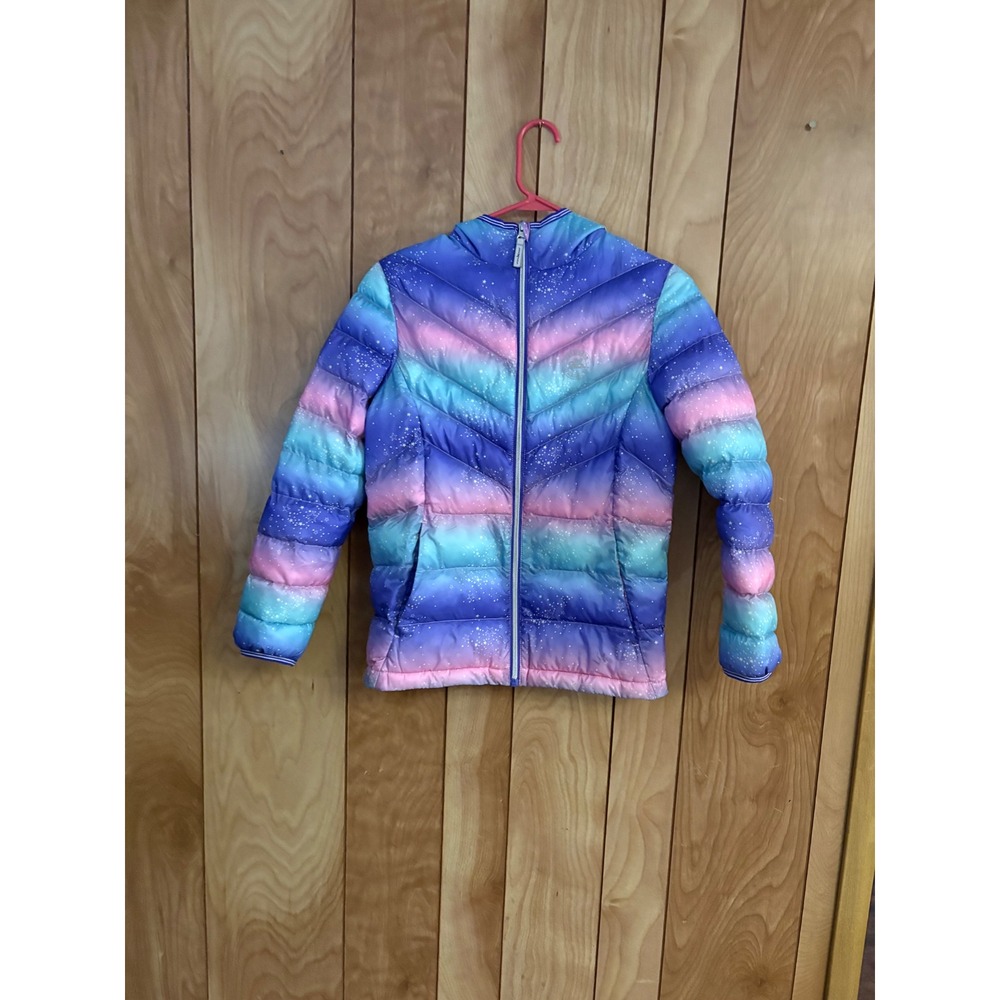 ZeroXposur Girls Galaxy Puffer Jacket Purple Blue Ombre Star Print Size L 14